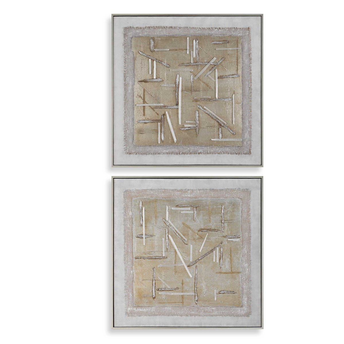 Unpredictable Hand Gold/White Painted Canvases (Set of 2) - Ornate Home