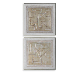 Unpredictable Hand Gold/White Painted Canvases (Set of 2) - Ornate Home