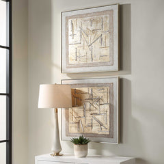 Unpredictable Hand Gold/White Painted Canvases (Set of 2) - Ornate Home