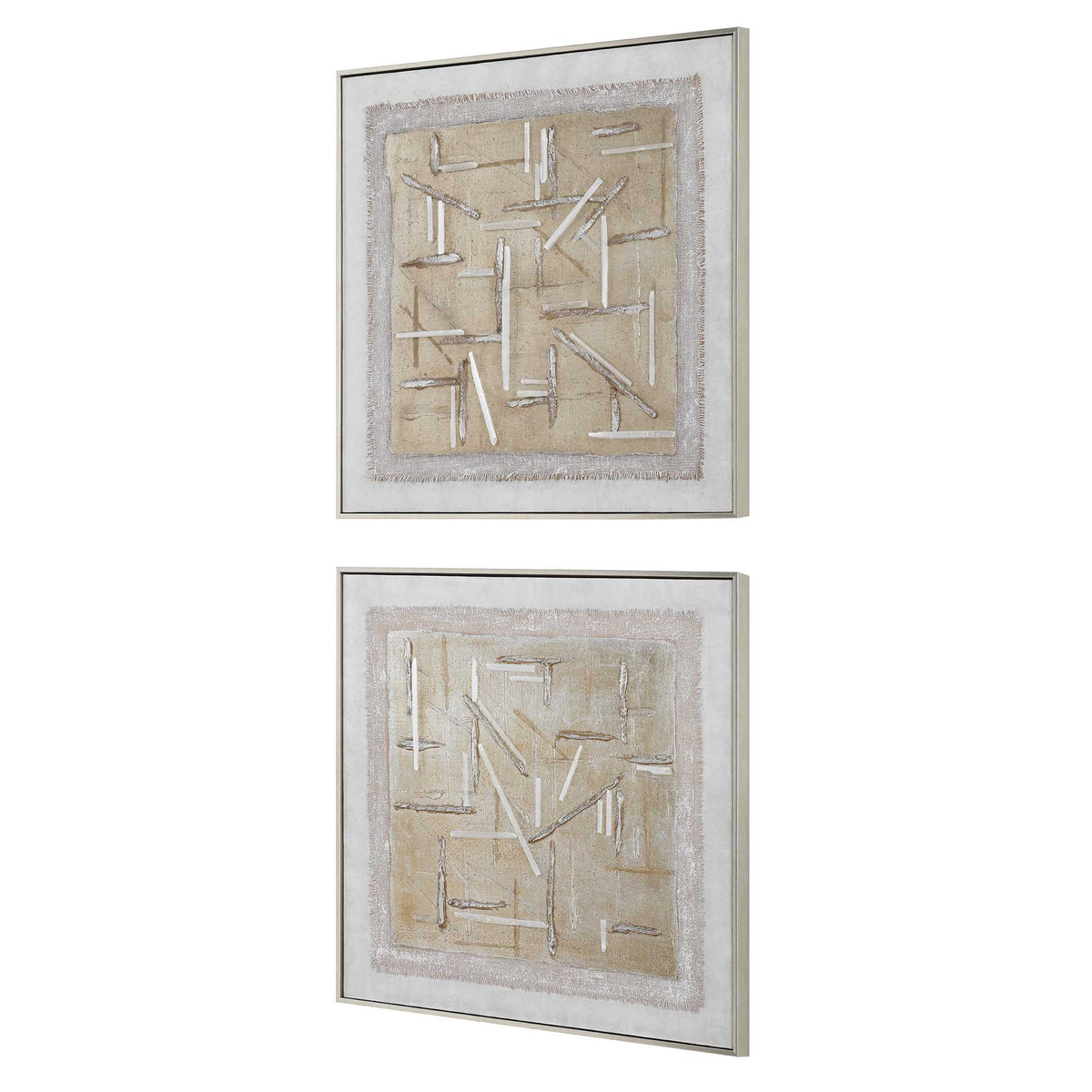 Unpredictable Hand Gold/White Painted Canvases (Set of 2) - Ornate Home