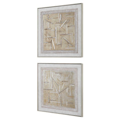 Unpredictable Hand Gold/White Painted Canvases (Set of 2) - Ornate Home