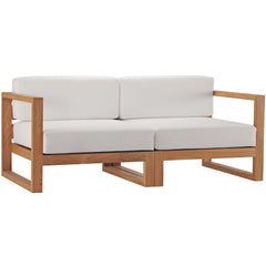 Upland Natural/White 2-Piece Outdoor Patio Teak Wood Sectional Sofa Loveseat - Ornate Home