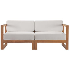 Upland Natural/White 2-Piece Outdoor Patio Teak Wood Sectional Sofa Loveseat - Ornate Home