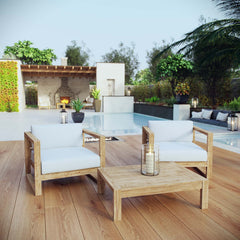 Upland Natural/White 3 Piece Outdoor Patio Teak Set - 39.5x96.5" - Ornate Home
