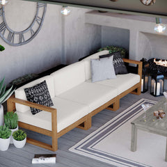 Upland Natural/White 3-Piece Outdoor Patio Teak Wood Sectional Sofa Set - 33.5x102.5" - Ornate Home