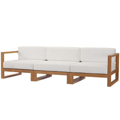 Upland Natural/White 3-Piece Outdoor Patio Teak Wood Sectional Sofa Set - 33.5x102.5" - Ornate Home