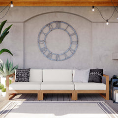 Upland Natural/White 3-Piece Outdoor Patio Teak Wood Sectional Sofa Set - 33.5x102.5" - Ornate Home