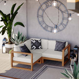 Upland Natural/White 3-Piece Outdoor Patio Teak Wood Sectional Sofa Set - 68x68" - Ornate Home