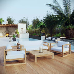 Upland Natural/White 4 Piece Outdoor Patio Teak Set - Ornate Home