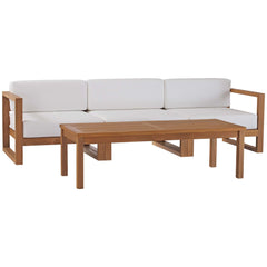 Upland Natural/White 4-Piece Outdoor Patio Teak Wood Furniture Set - Ornate Home