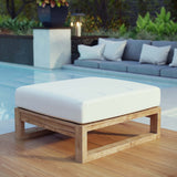 Upland Natural/White Outdoor Patio Teak Ottoman - Ornate Home