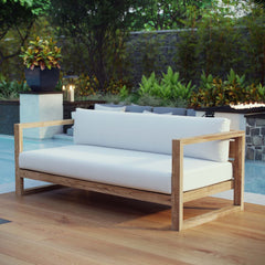 Upland Natural/White Outdoor Patio Teak Sofa - Ornate Home