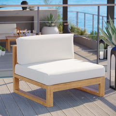 Upland Natural/White Outdoor Patio Teak Wood Armless Chair - Ornate Home