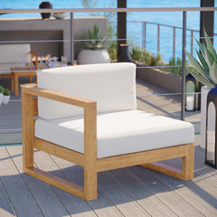 Upland Natural/White Outdoor Patio Teak Wood Left-Arm Chair - Ornate Home