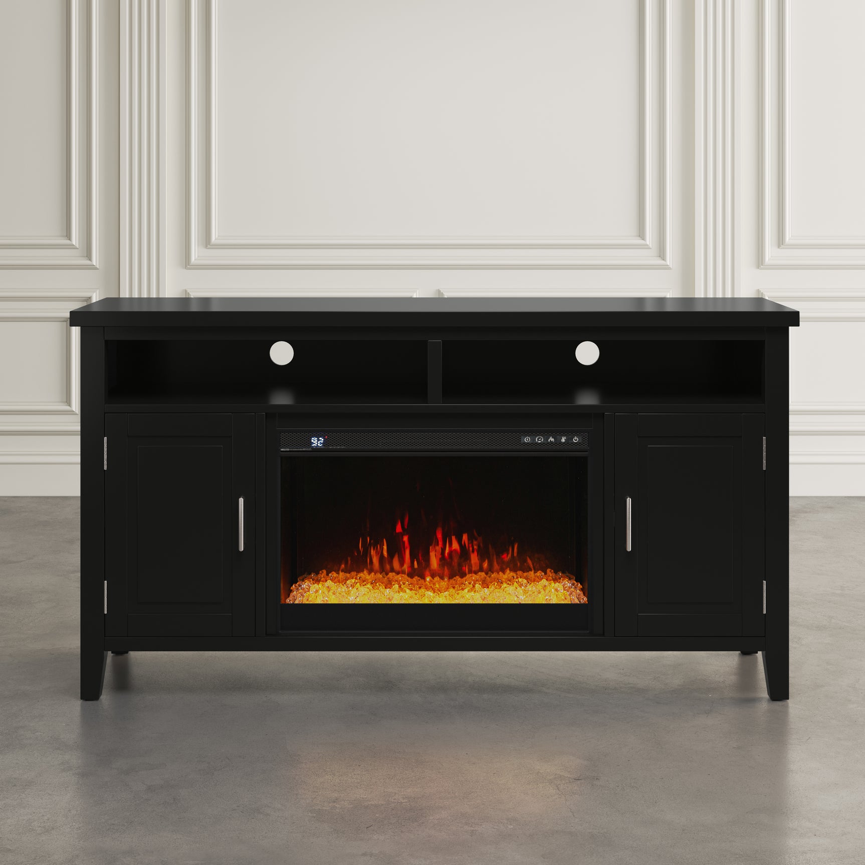 Urban Icon Black 60 Fireplace w/ Crystal Display - Ornate Home