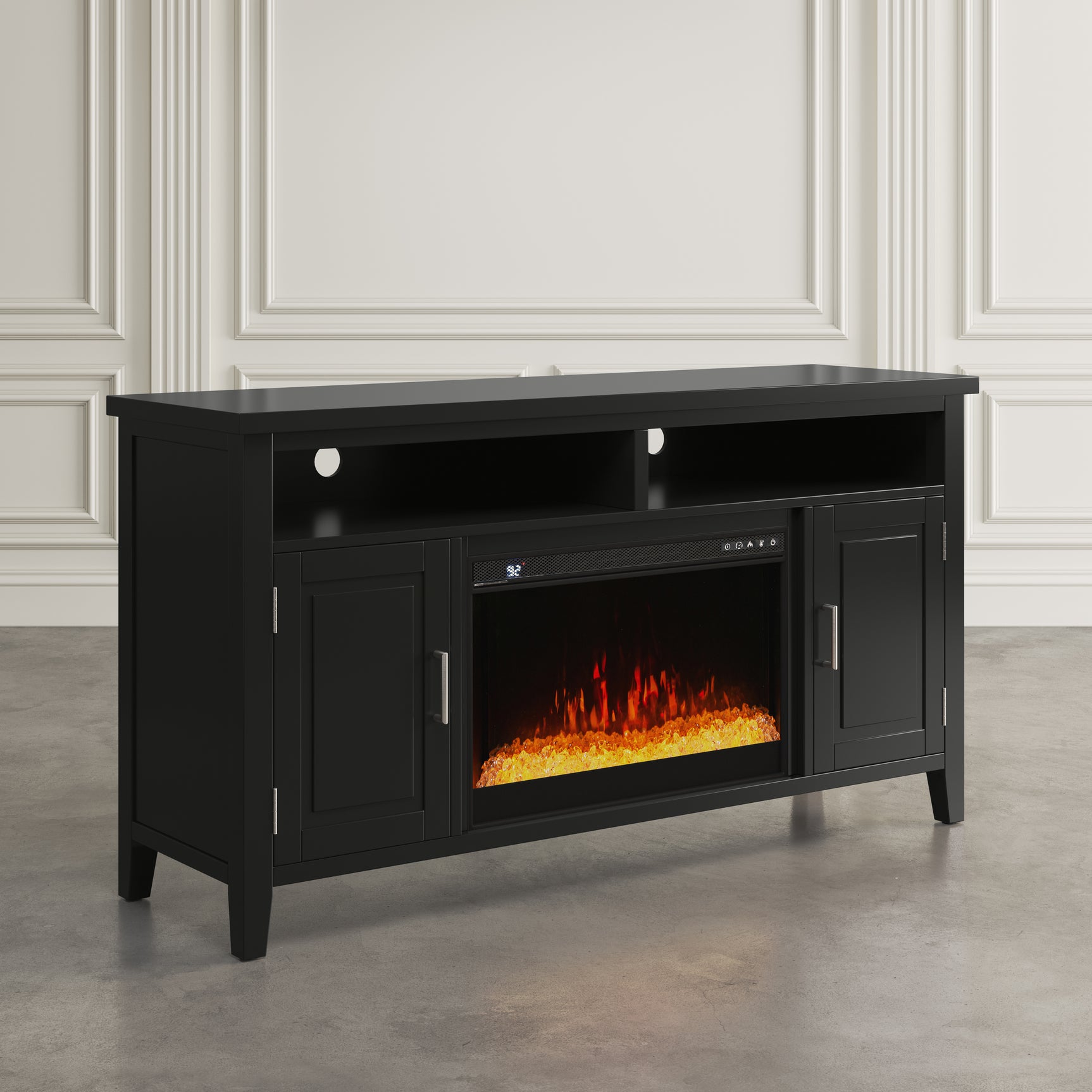 Urban Icon Black 60 Fireplace with Crystal Display - Ornate Home
