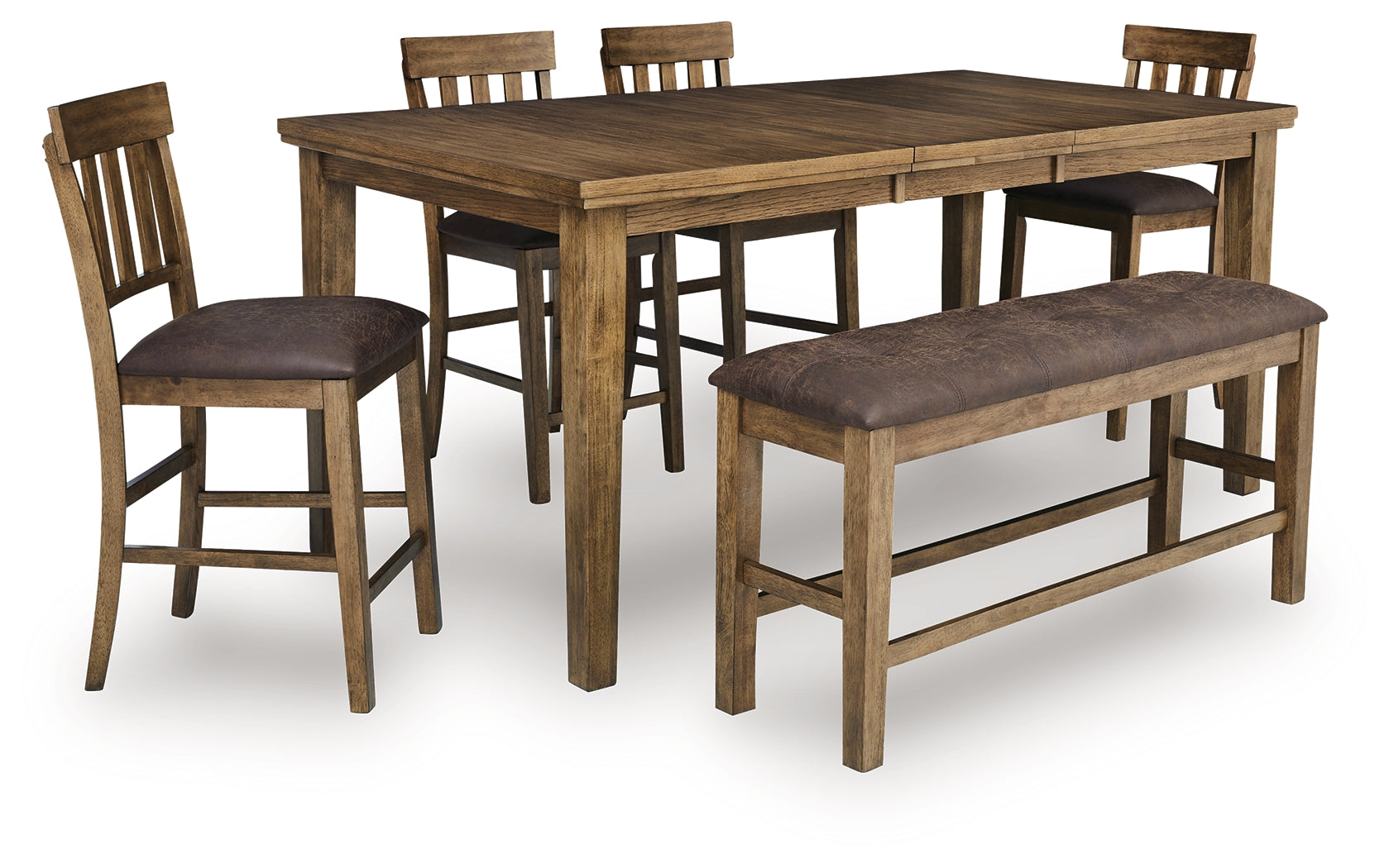 Urbinforte Light Brown Counter Height Extension Dining Table, 4 Barstools and Bench (Online Special Price) - Ornate Home