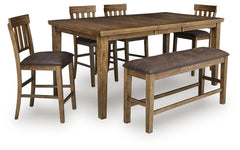 Urbinforte Light Brown Counter Height Extension Dining Table, 4 Barstools and Bench - Ornate Home