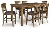 Urbinforte Light Brown Counter Height Extension Dining Table and 6 Barstools - Ornate Home