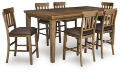 Urbinforte Light Brown Counter Height Extension Dining Table and 6 Barstools - Ornate Home