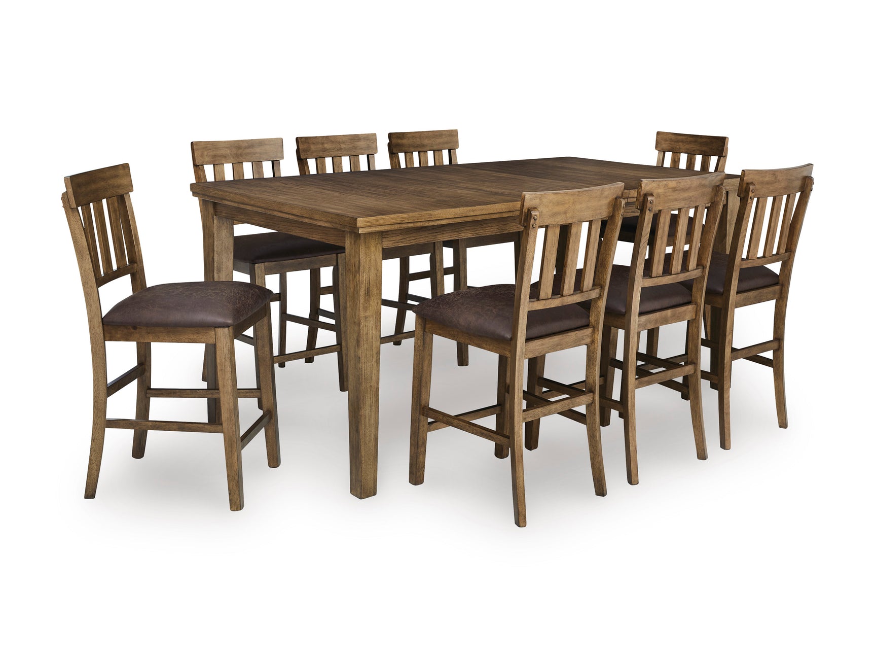 Urbinforte Light Brown Counter Height Extension Dining Table and 8 Barstools (Online Special Price) - Ornate Home