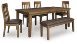 Urbinforte Light Brown Extension Dining Table, 4 Chairs and Bench (Online Special Price) - Ornate Home