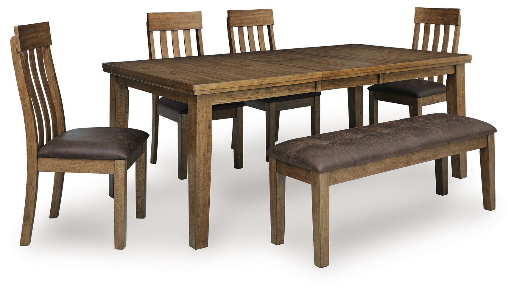 Urbinforte Light Brown Extension Dining Table, 4 Chairs and Bench (Online Special Price) - Ornate Home