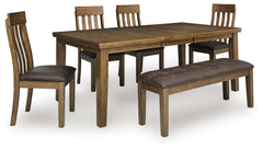 Urbinforte Light Brown Extension Dining Table, 4 Chairs and Bench - Ornate Home