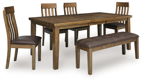 Urbinforte Light Brown Extension Dining Table, 4 Chairs and Bench - Ornate Home
