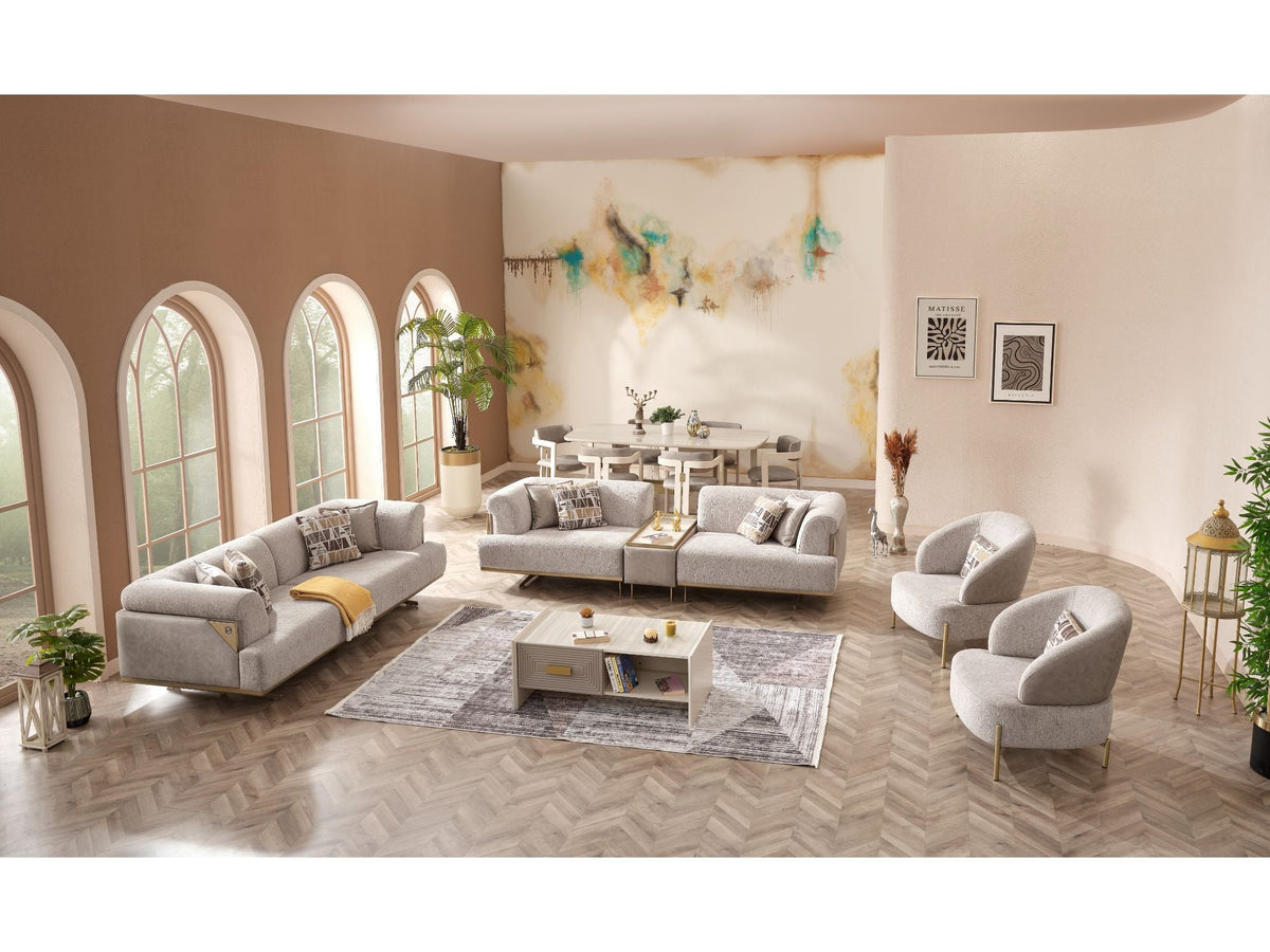 Urla Cream 4-pieces (Sofa & Module Sofa & 2 Chair) Living Room Set - Ornate Home