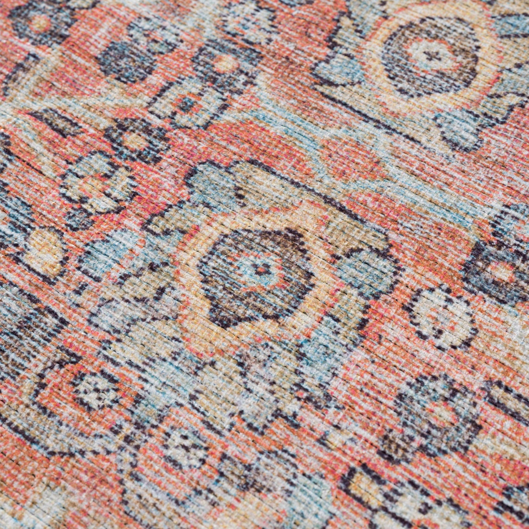 Urpi Rose & Blue Washable Area Rug - Clearance - Ornate Home