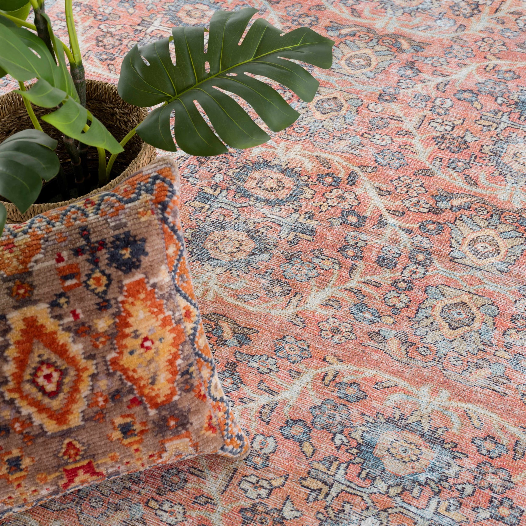 Urpi Rose & Blue Washable Area Rug - Clearance - Ornate Home