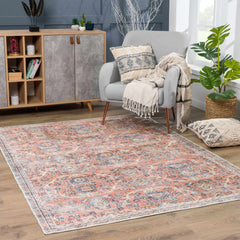 Urpi Rose & Blue Washable Area Rug - Clearance - Ornate Home