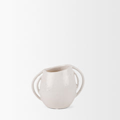 Urvi Off-White Short Speckled Asymmetrical Ceramic Vase - Ornate Home