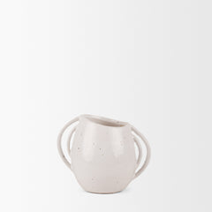 Urvi Off-White Short Speckled Asymmetrical Ceramic Vase - Ornate Home