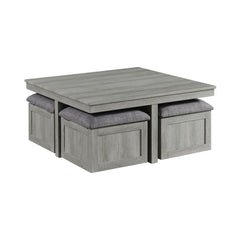 Uster Grey Coffee Table with Four Storage Stools - Ornate Home