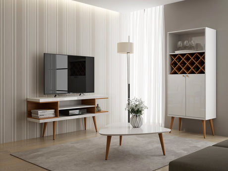 Utopia 53.14 TV Stand in White Gloss and Maple Cream - Ornate Home