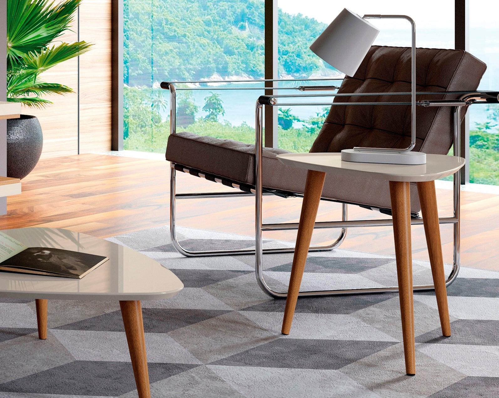 Utopia High Triangle End Table in Off White - Ornate Home