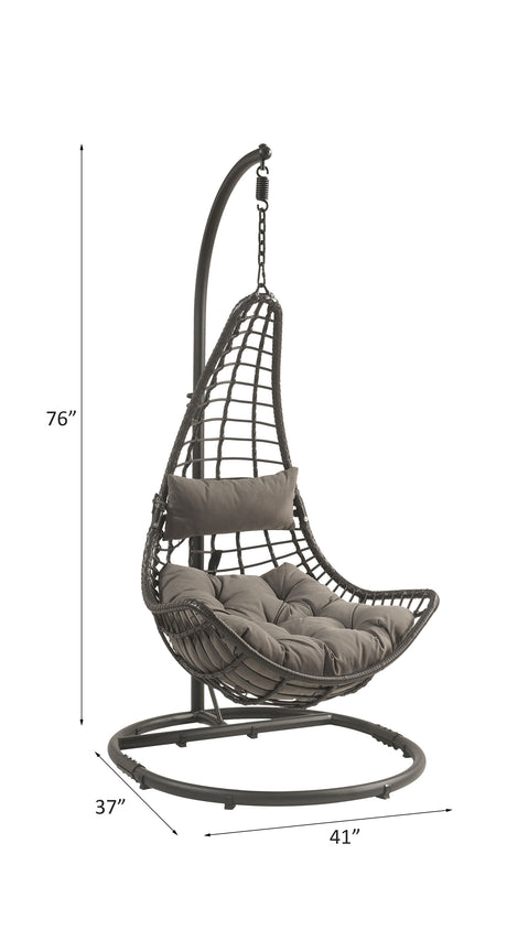 Uzae Gray Patio Swing Chair w/ Stand - Ornate Home