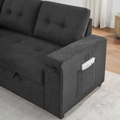 Toby Black 95"W Woven Fabric Reversible Sleeper Sectional Sofa with LAF Storage Chaise