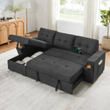 Toby Black 95"W Woven Fabric Reversible Sleeper Sectional Sofa with LAF Storage Chaise