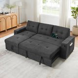 Toby Black 95"W Woven Fabric Reversible Sleeper Sectional Sofa with LAF Storage Chaise