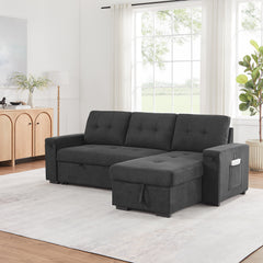 Toby Black 95"W Woven Fabric Reversible Sleeper Sectional Sofa with LAF Storage Chaise