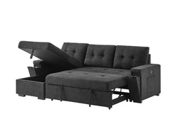 Toby Black 95"W Woven Fabric Reversible Sleeper Sectional Sofa with LAF Storage Chaise