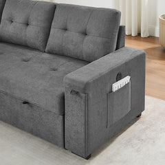 Toby Gray 95"W Woven Fabric Reversible Sleeper Sectional Sofa with Storage Chaise