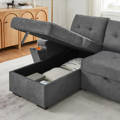 Toby Gray 95"W Woven Fabric Reversible Sleeper Sectional Sofa with Storage Chaise