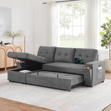 Toby Gray 95"W Woven Fabric Reversible Sleeper Sectional Sofa with Storage Chaise