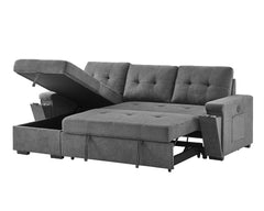 Toby Gray 95"W Woven Fabric Reversible Sleeper Sectional Sofa with Storage Chaise