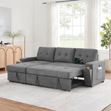 Toby Gray 95"W Woven Fabric Reversible Sleeper Sectional Sofa with Storage Chaise