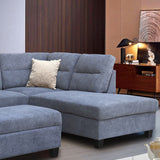 Diego Gray 100"W Fabric Sectional Sofa with Right-Facing Chaise & Ottoman